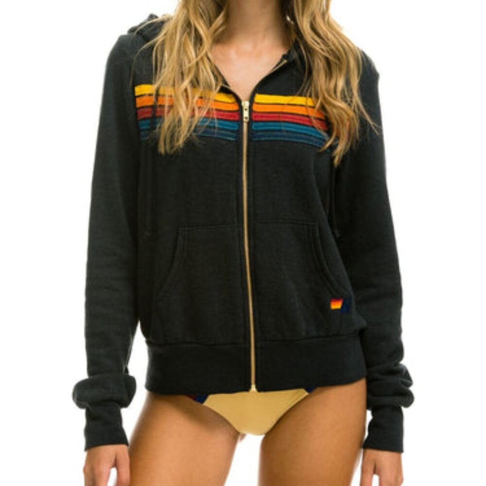 NEW Aviator Nation 5 Stripe Zip Hoodie Sweatshirt Medium Charcoal $196 msrp